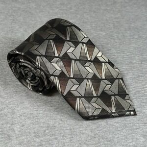 Bruno‎ Piattelli Pure Silk Geometric Brown Black Necktie – Designer Handmade